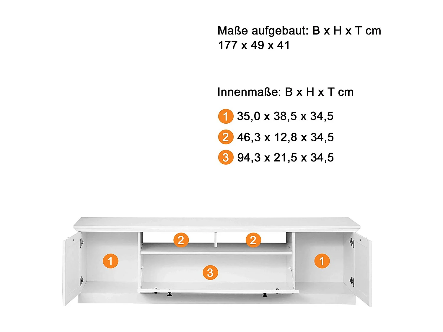 Wit TV-meubel 3 deuren moderne landelijke stijl Valex 177 cm