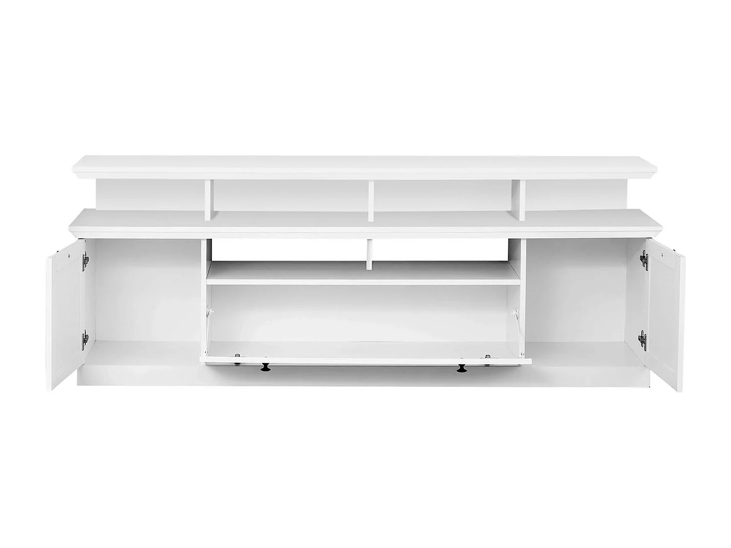 Meuble TV blanc 3 portes 5 niches style campagnard moderne Valex 177cm