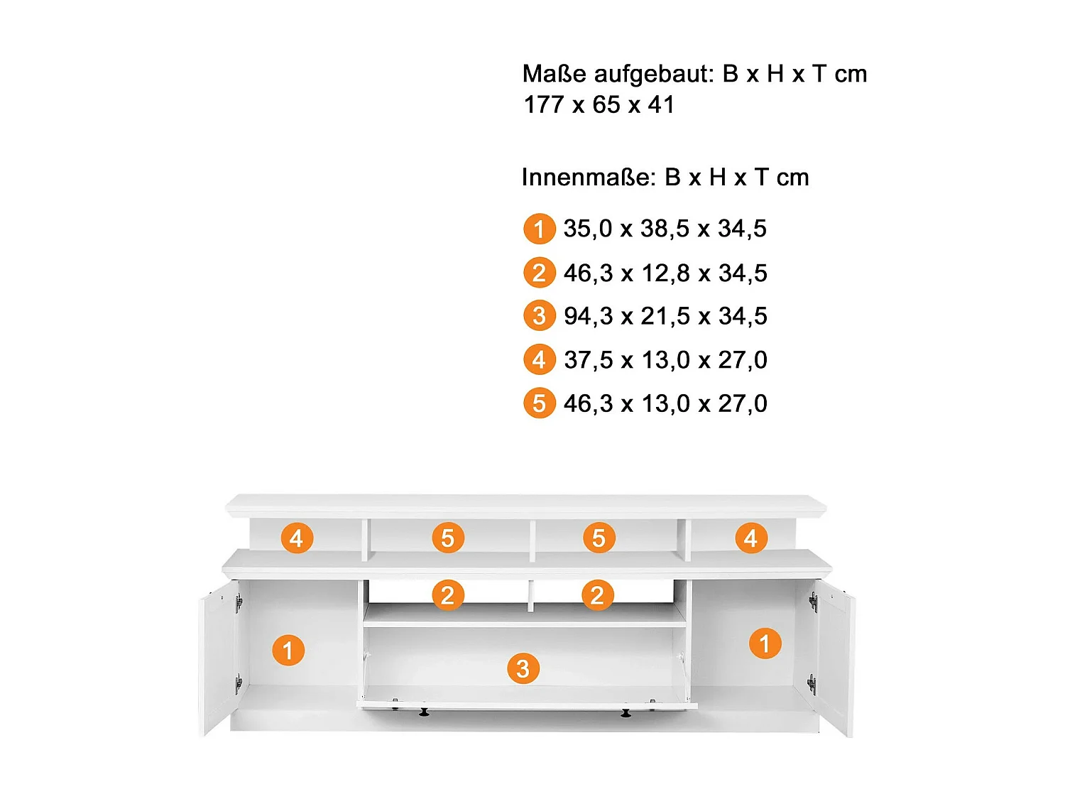 Meuble TV blanc 3 portes 5 niches style campagnard moderne Valex 177cm