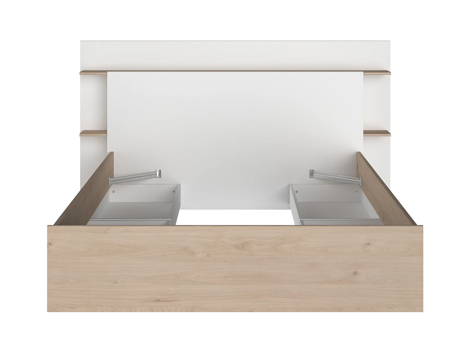 Cama 140 x 190/200 cm con 4 cajones - Color: Natural y blanco - TILONIDE