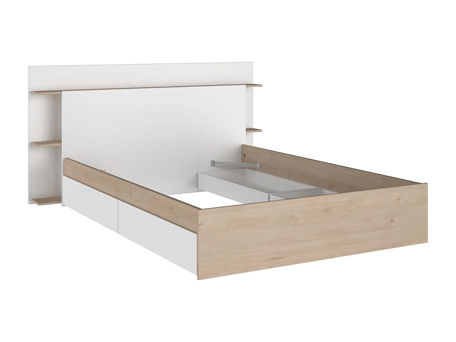 Seng 140 x 190/200 cm med 4 skuffer - Farve: Naturlig og hvid - TILONIDE