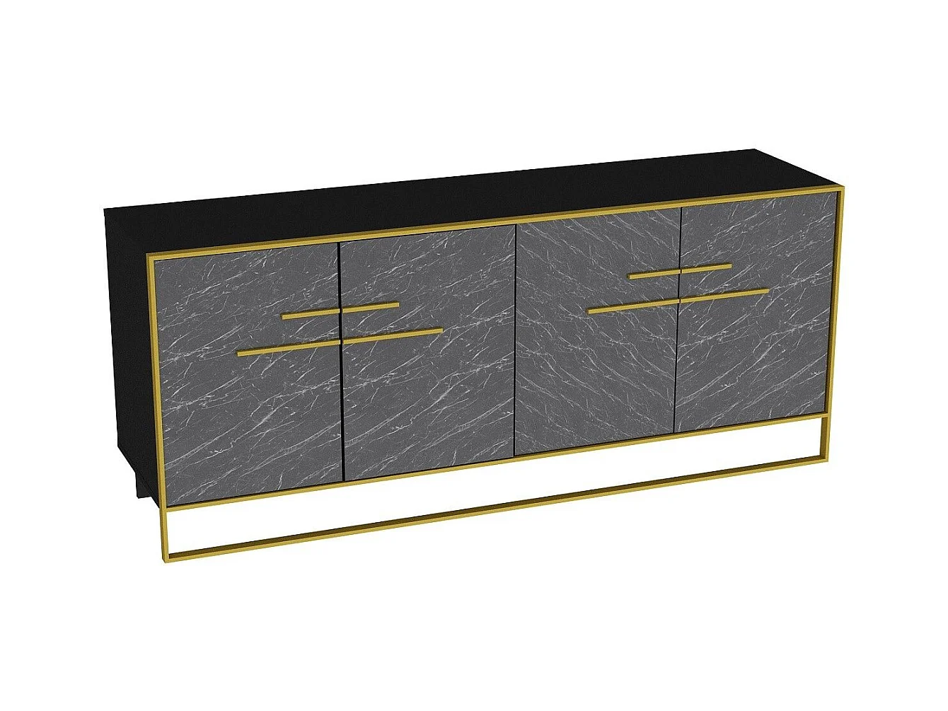 Buffet 4 portes Anita 179,9x75cm Métal Or et Bois Noir effet marbre