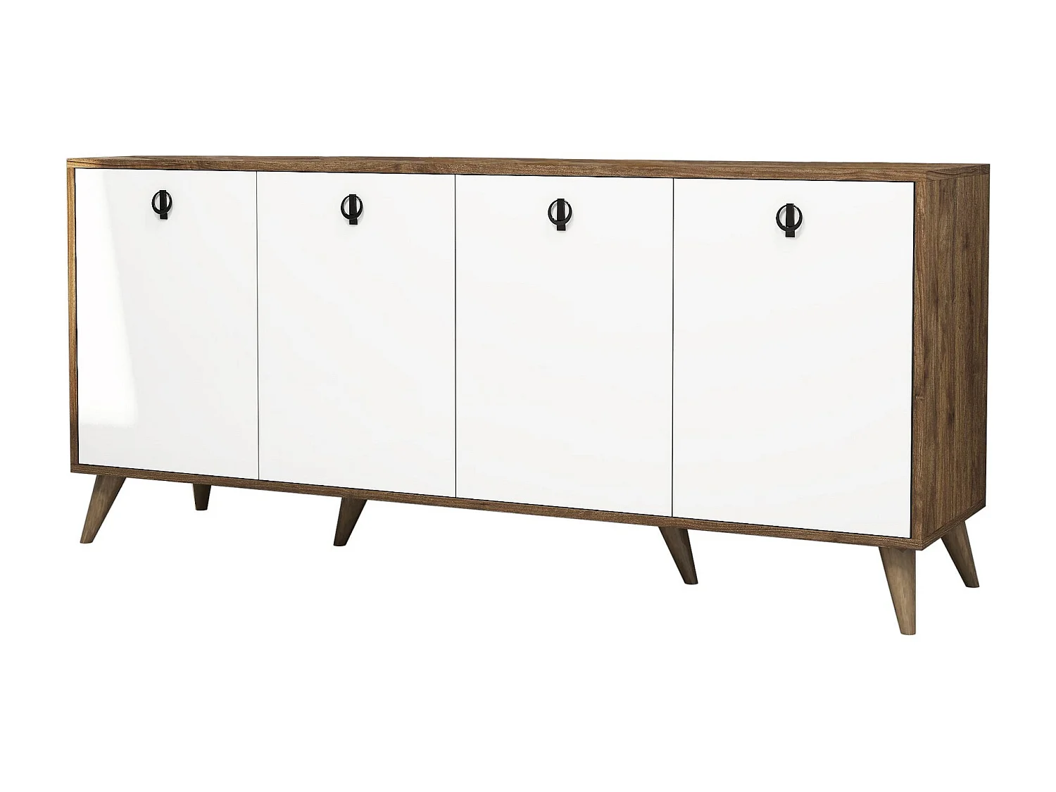 Buffet bas 4 tiroirs Bergat 180cm Bois et Blanc