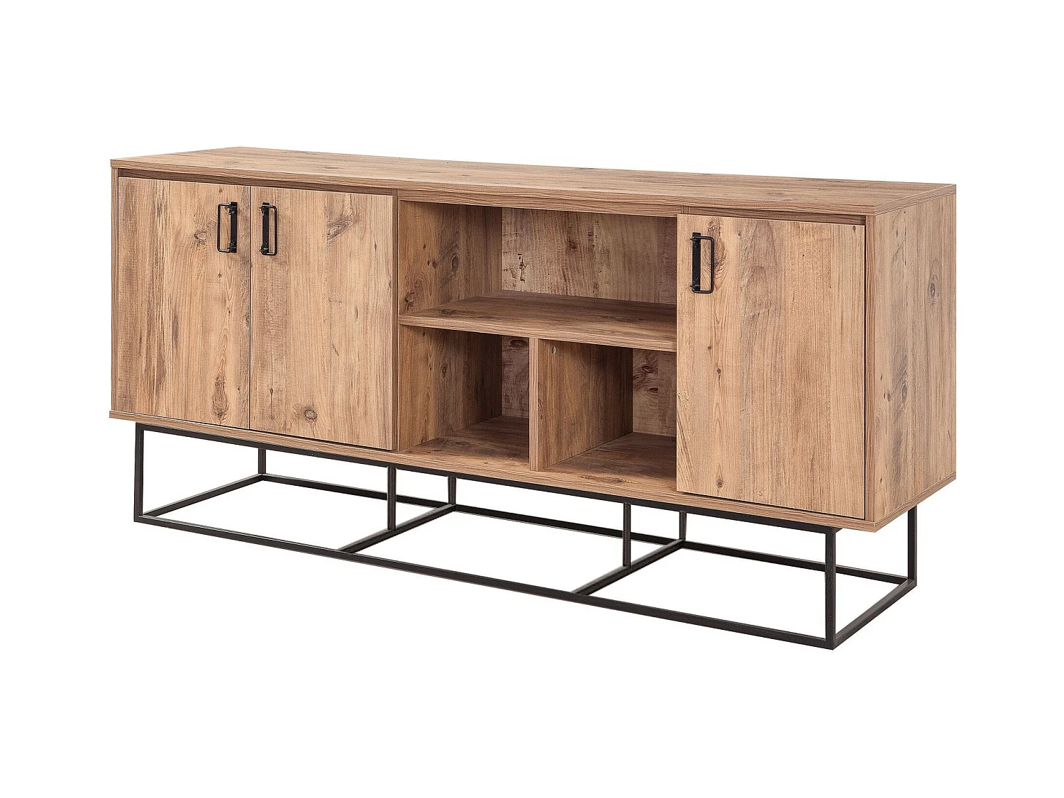 Modern dressoir – 180 x 80 x 40 cm – Atlantisch grenen en zwart – Melamine