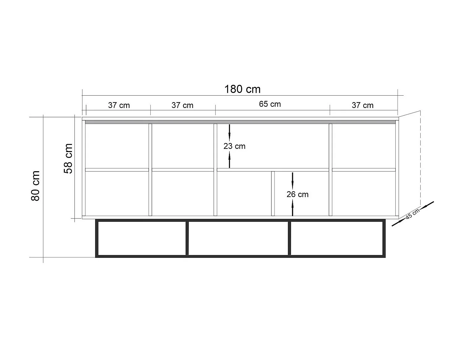 Aparador Moderno – 180 x 80 x 40 cm – Pinho Atlântico e Preto – Melamina