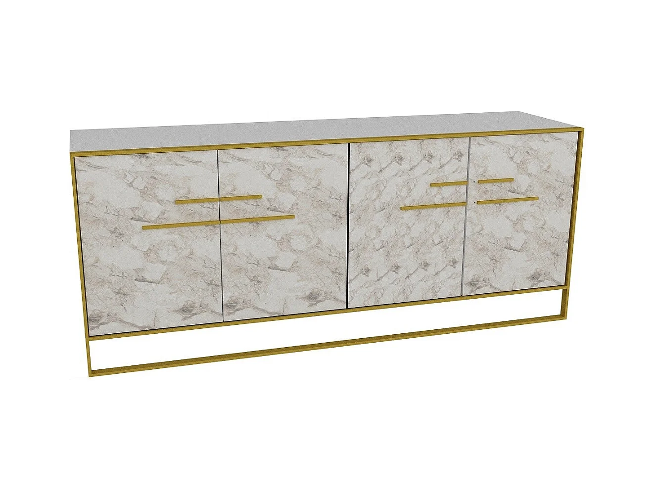Buffet 4 portes Anita 179,9x75cm Métal Or et Bois Blanc effet marbre