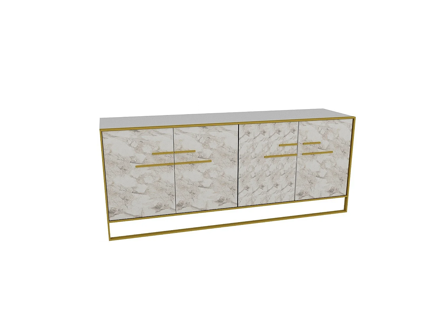 Buffet 4 portes Anita 179,9x75cm Métal Or et Bois Blanc effet marbre