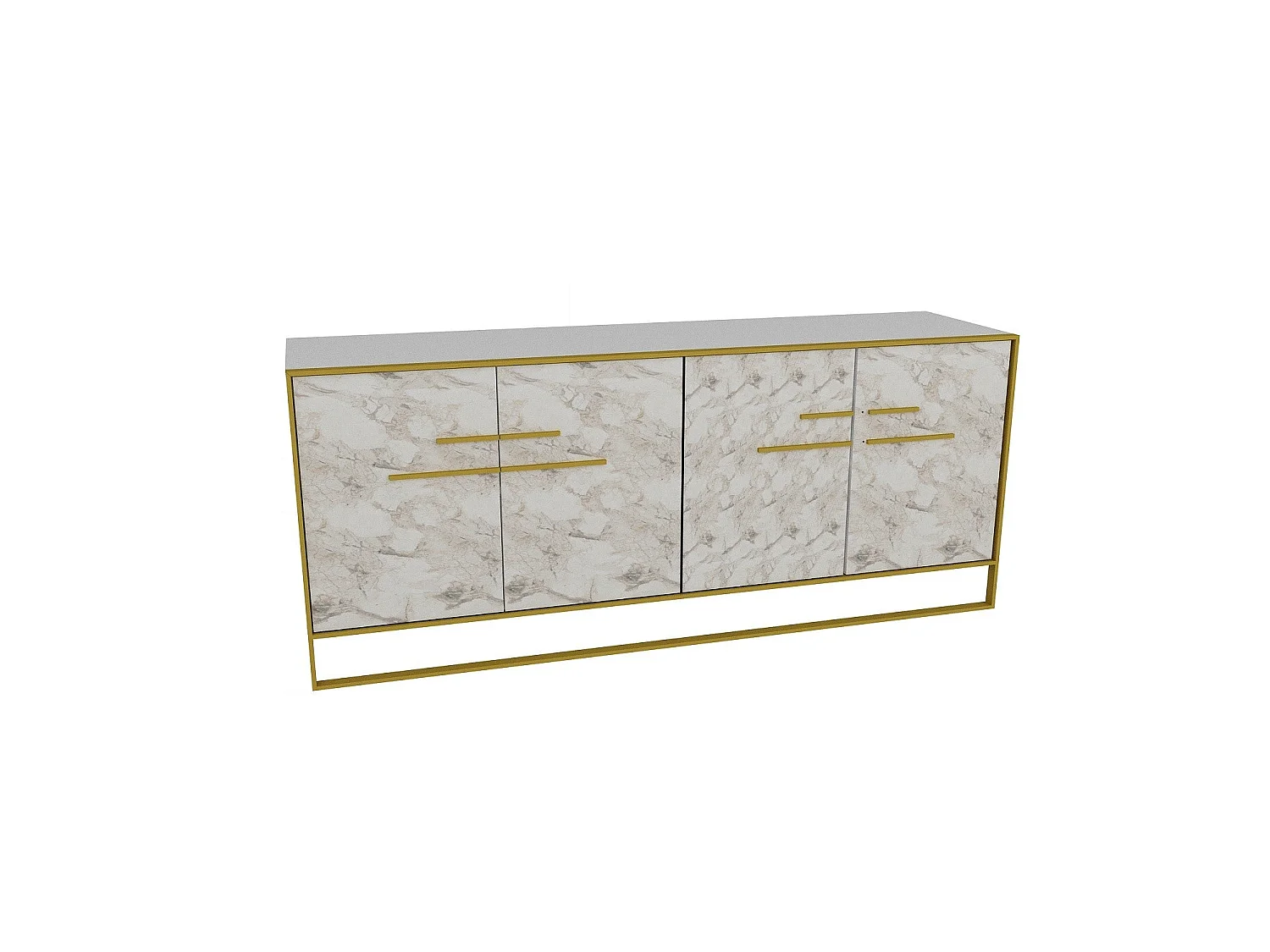 Buffet 4 portes Anita 179,9x75cm Métal Or et Bois Blanc effet marbre