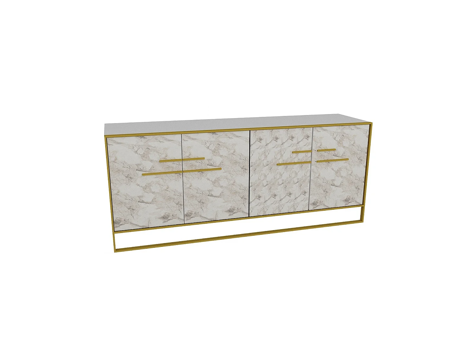 Buffet 4 portes Anita 179,9x75cm Métal Or et Bois Blanc effet marbre