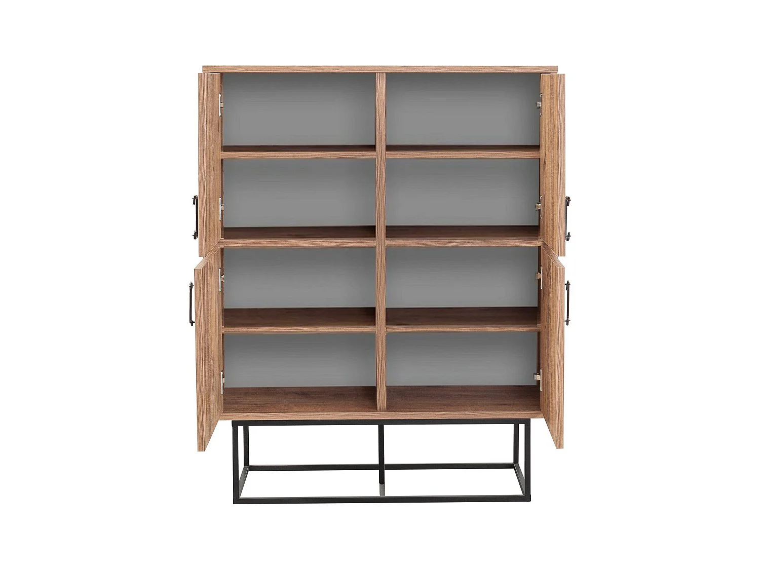 Buffet haut style industriel 4 portes Feneta Bois clair Motif Arabesque Marron et Noir