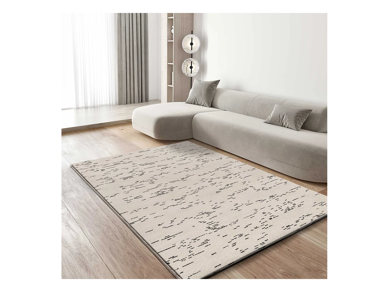 Laagpolig tapijt - abstract - wit - 133x190 cm - RETRO