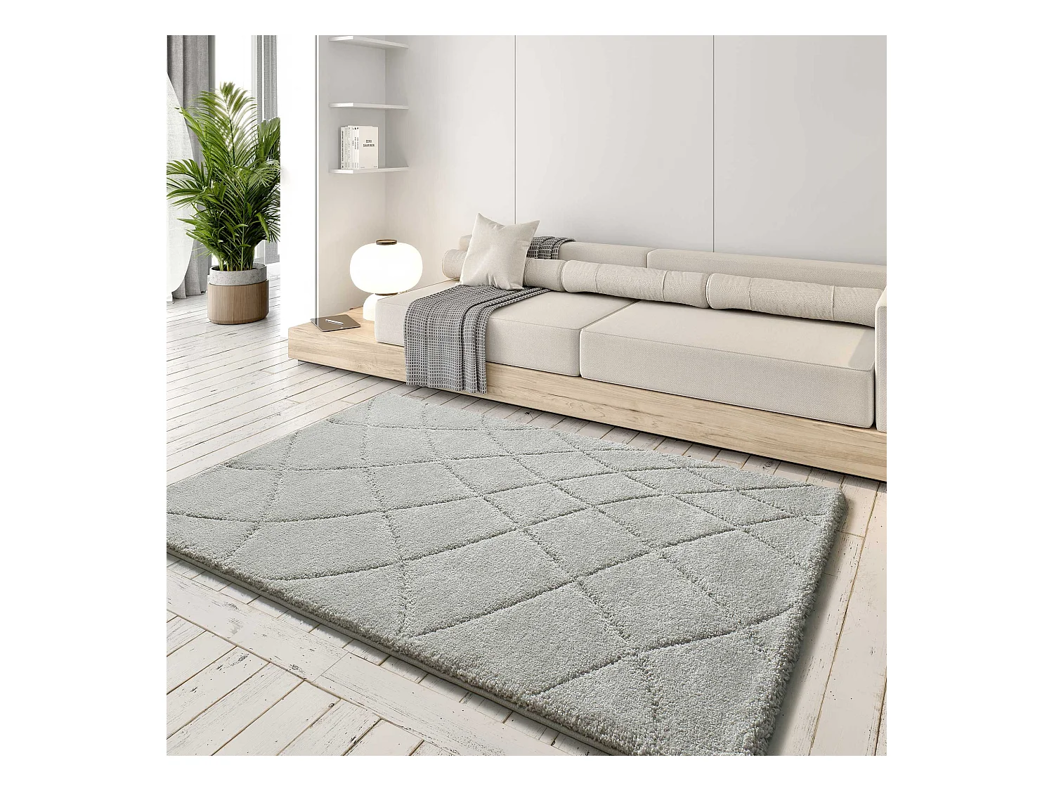 Hoogpolig tapijt - shaggy - zilverkleurig - 60x120 cm - MOLIER