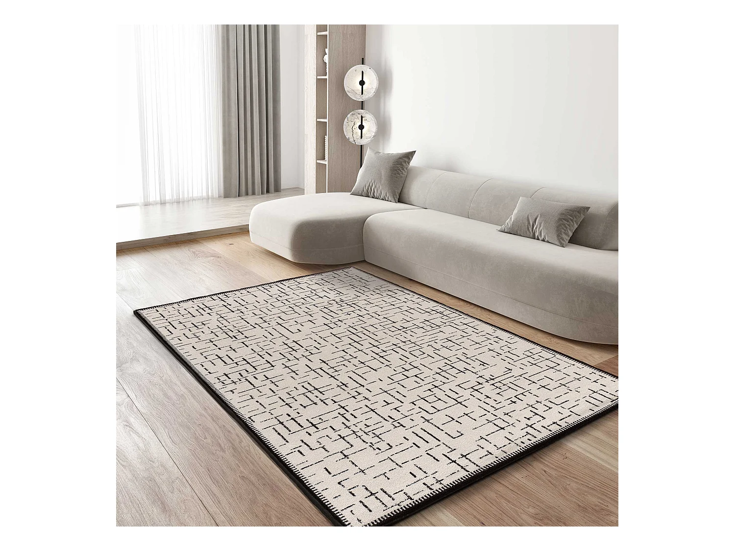 Laagpolig tapijt - abstract - wit - 80x150 cm - RETRO