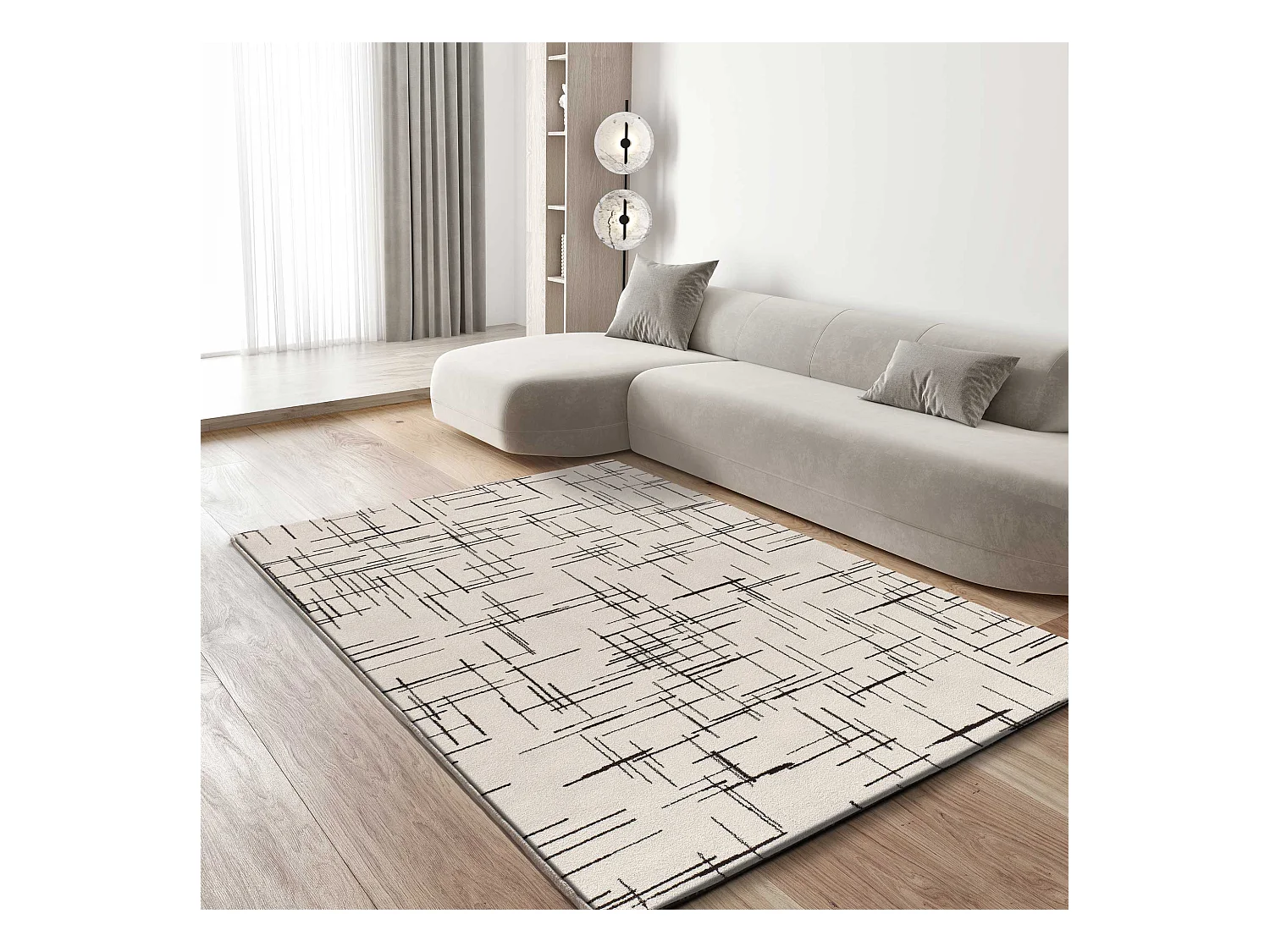 Laagpolig tapijt - abstract - wit - 80x150 cm - RETRO