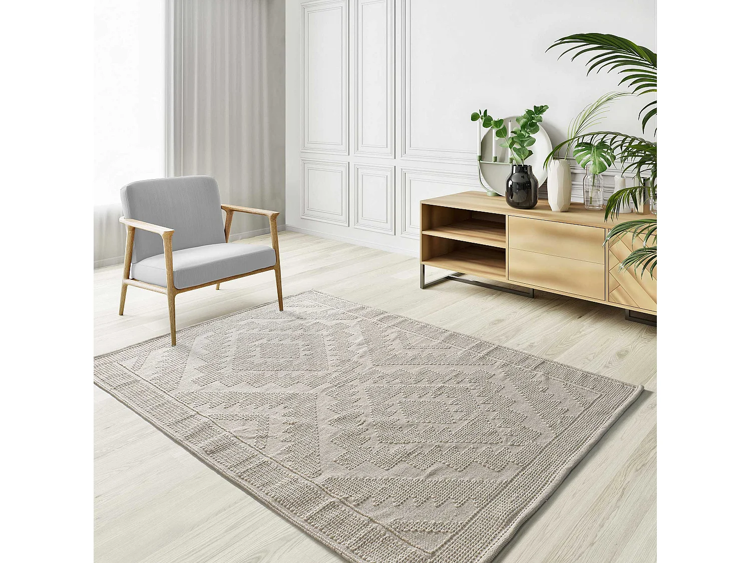 Alfombra interior  - étnico con relieve - crema - 80 x 120 cm - PAMUK
