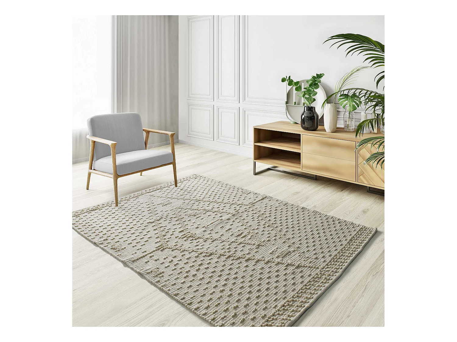 Tapis intérieur - ethnique avec relief - crème - 60 x 90 cm - PAMUK
