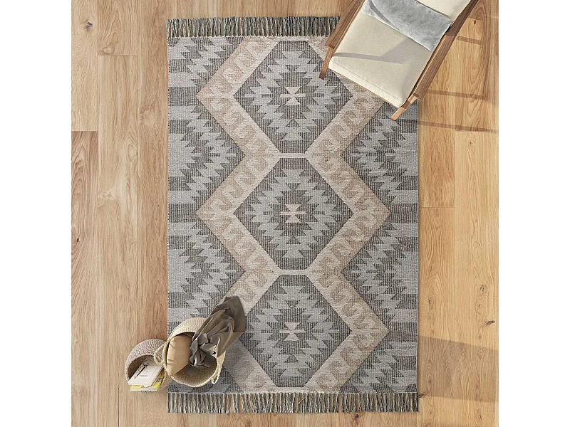 Alfombra interior  - étnico - gris - 80 x 120 cm - CHANDIA