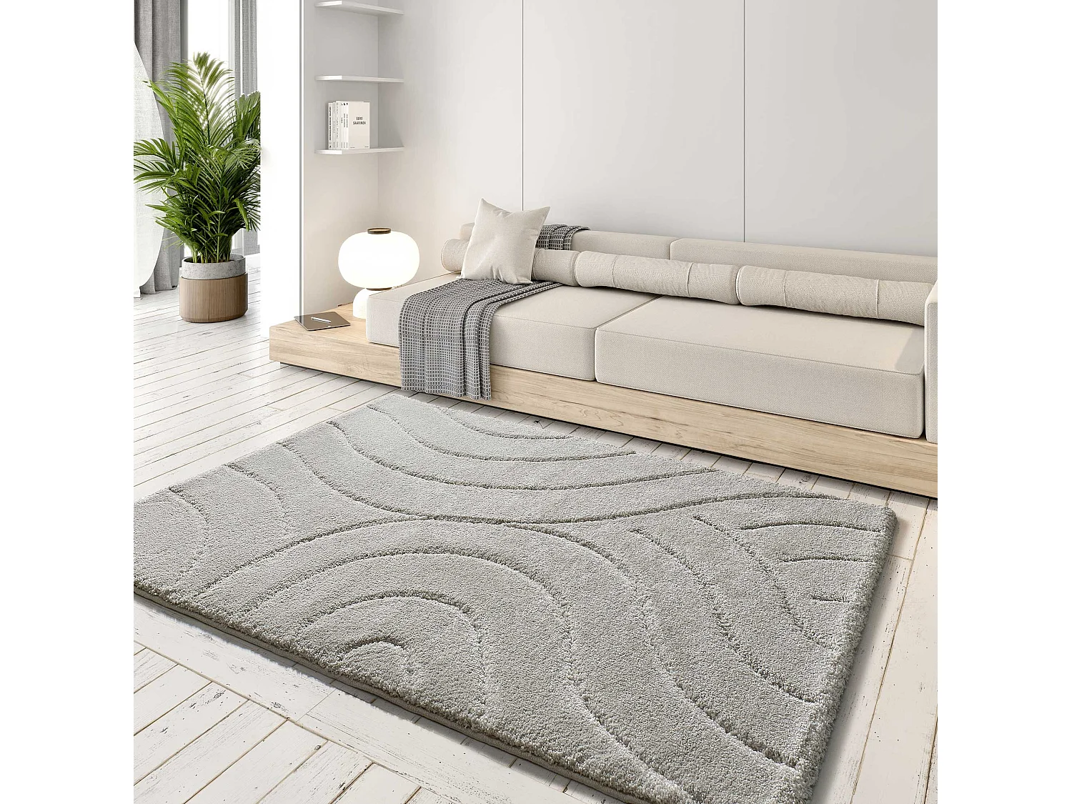 Tapis intérieur - shaggy - argent - 80 x 150 cm - MOLIER