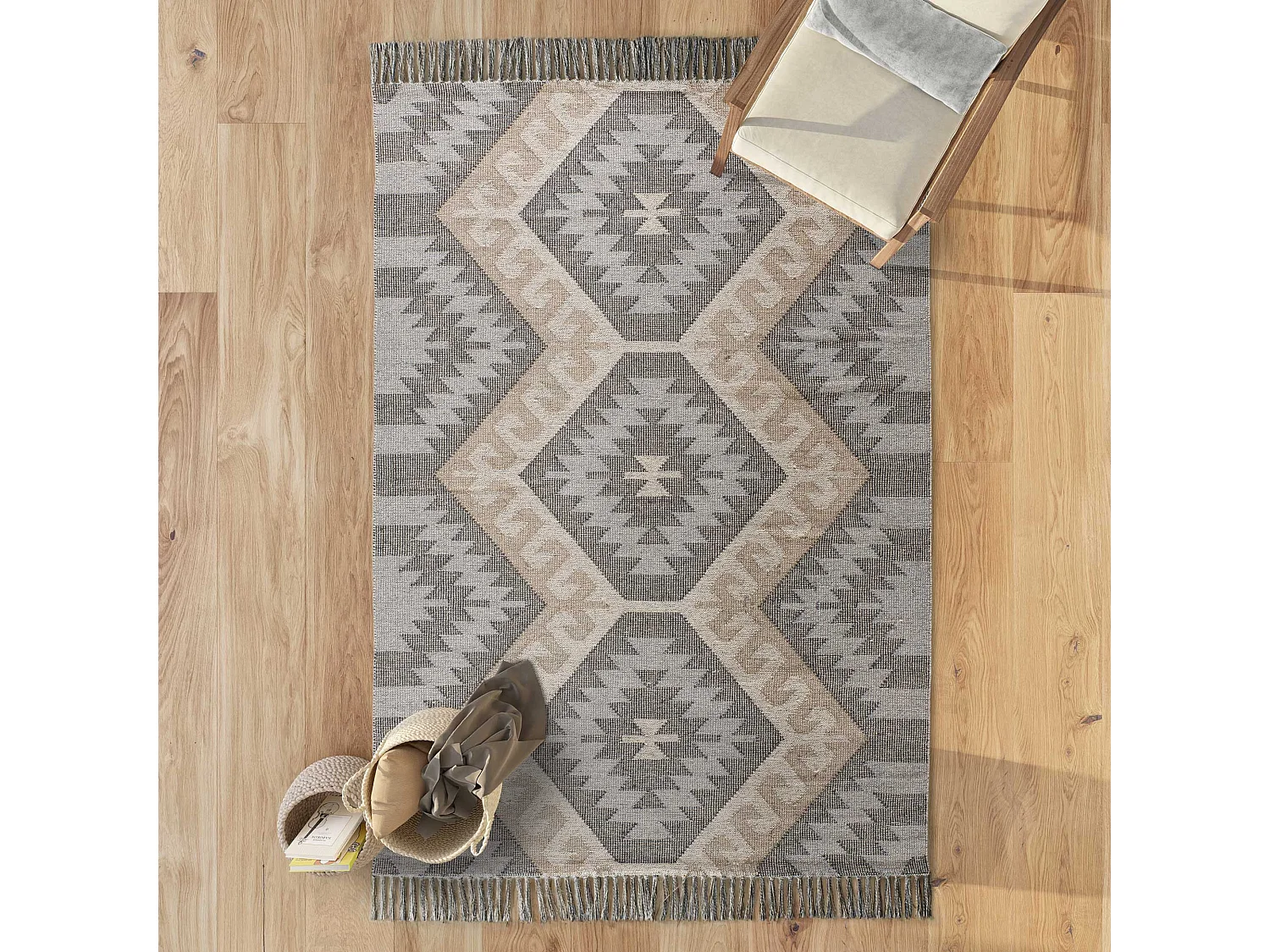 Laagpolig tapijt - etnisch - grijs - 160x230 cm - CHANDIA