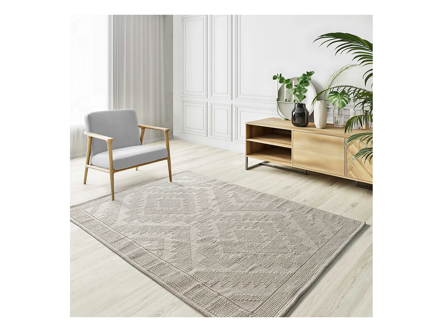 Tapis intérieur - ethnique avec relief - crème - 60 x 90 cm - PAMUK