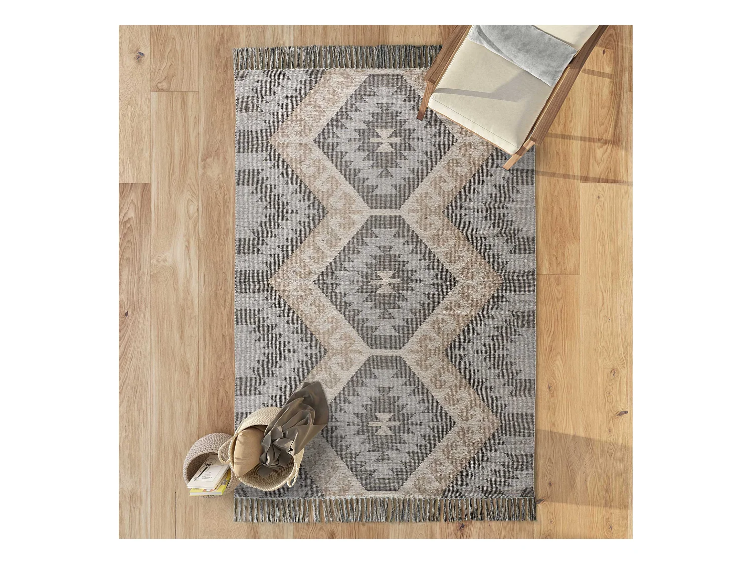 Tapis intérieur - ethnique - gris - 120 x 170 cm - CHANDIA
