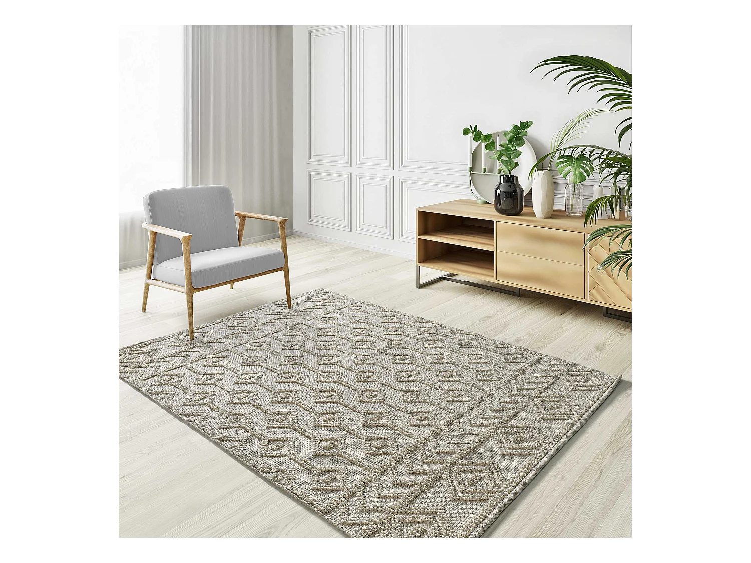 Tapis intérieur - ethnique avec relief - crème - 60 x 90 cm - PAMUK