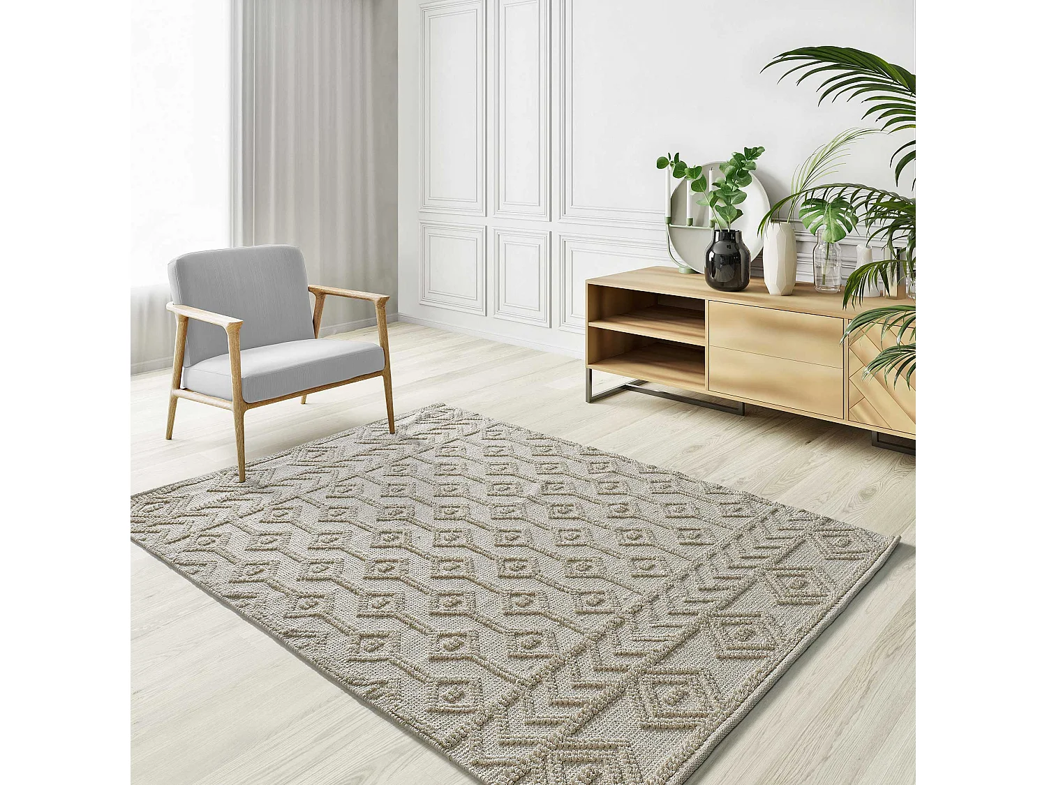 Kurzflorteppiche - ethnisch mit relief - creme - 60x90 cm - PAMUK