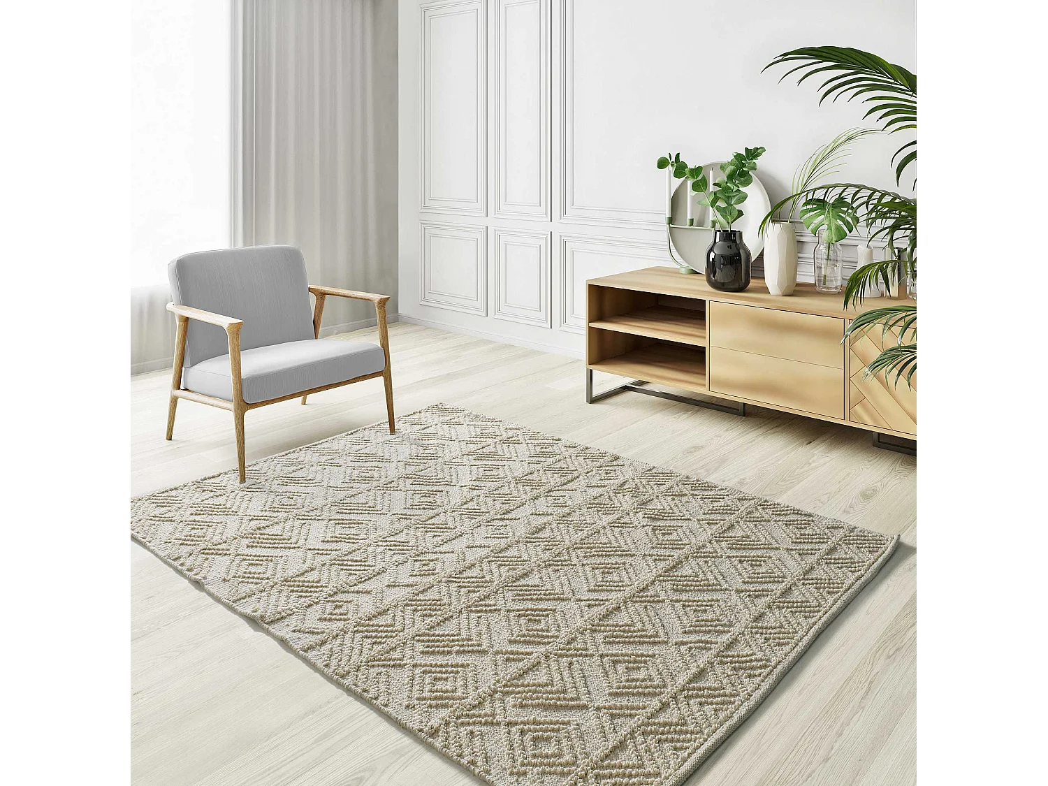 Tapete interior - étnico em relevo - creme - 120 x 170 cm - PAMUK