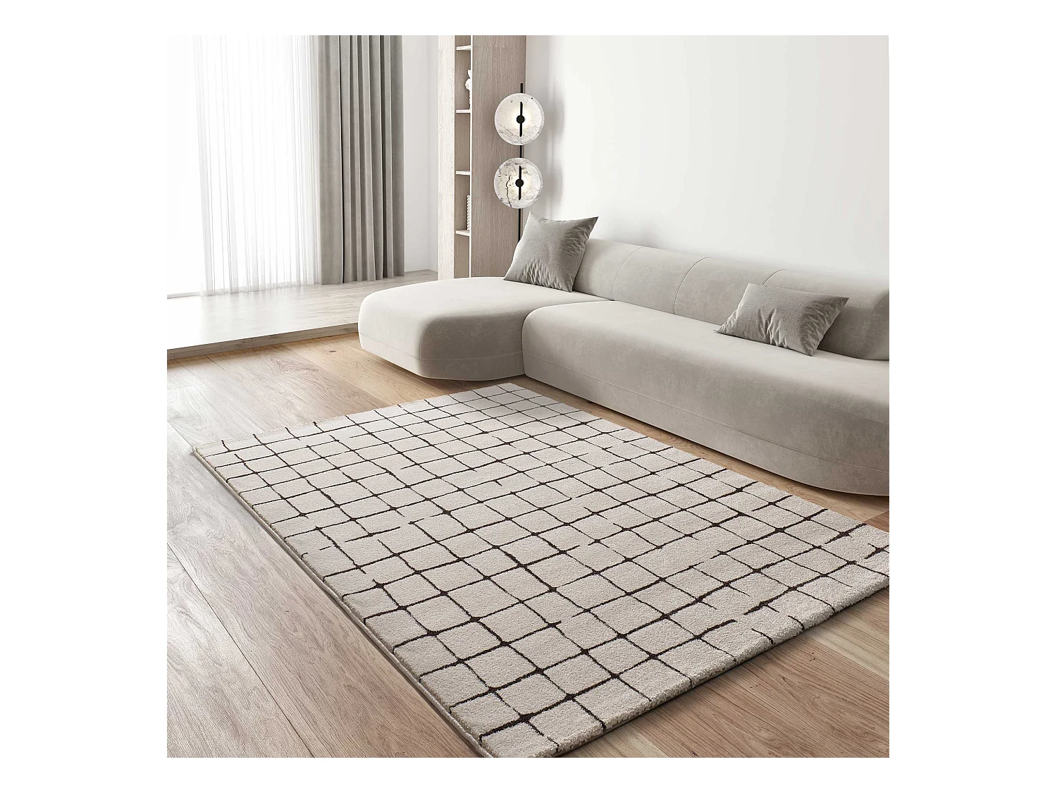 Laagpolig tapijt - abstract - wit - 160x230 cm - RETRO