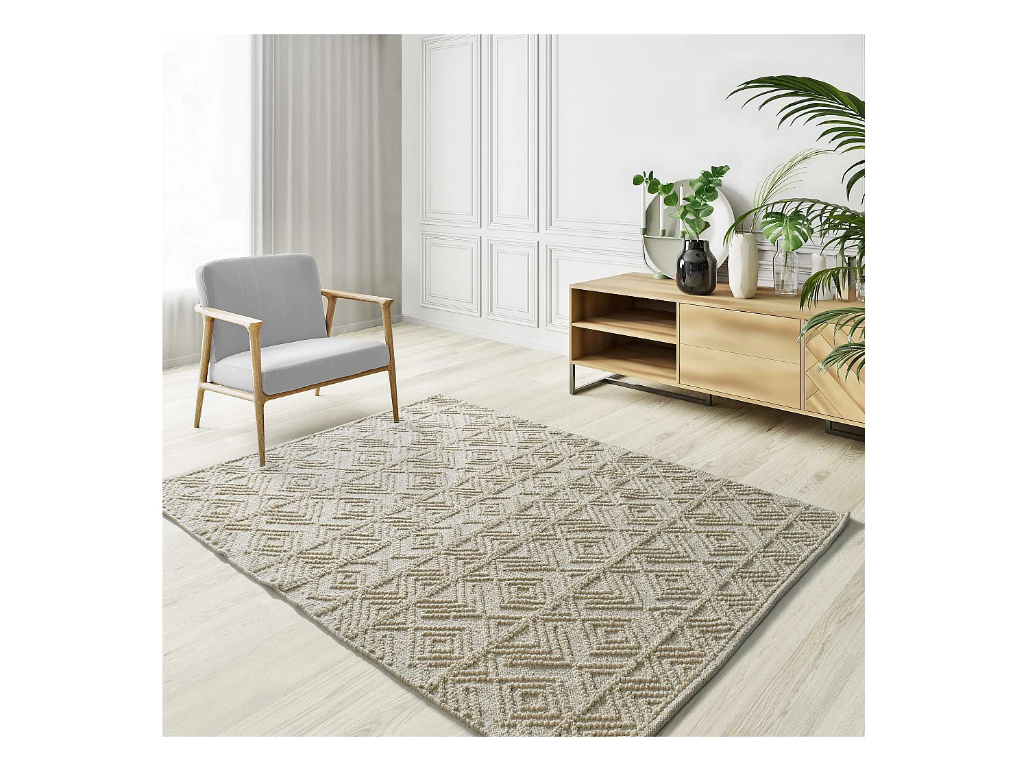 Tapete interior - étnico em relevo - creme - 160 x 230 cm - PAMUK