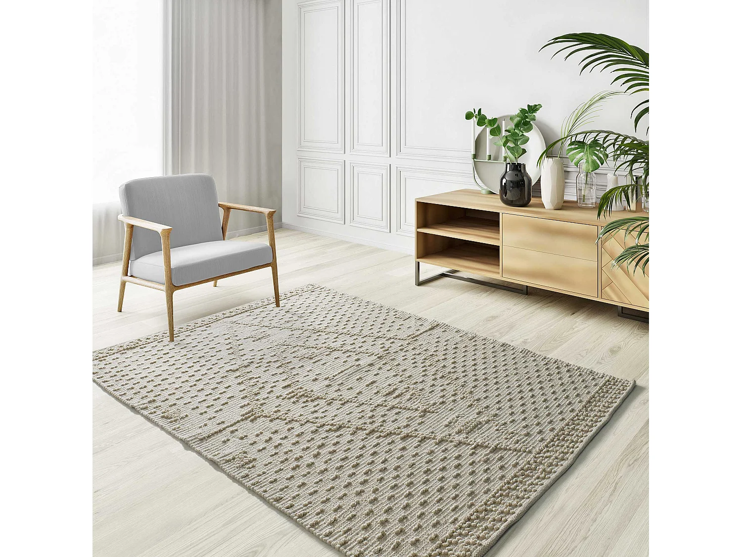 Kurzflorteppiche - ethnisch mit relief - creme - 160x230 cm - PAMUK