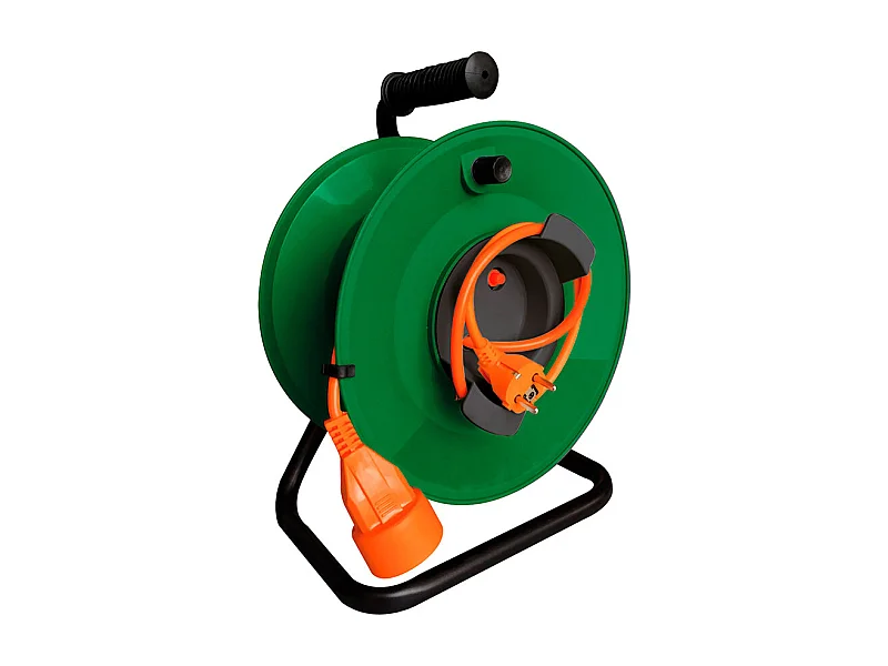 Carrete de jardín vacío precableado 25m 3200W 1100W 3G1,5mm² 70cm + Interruptor de corte Negro