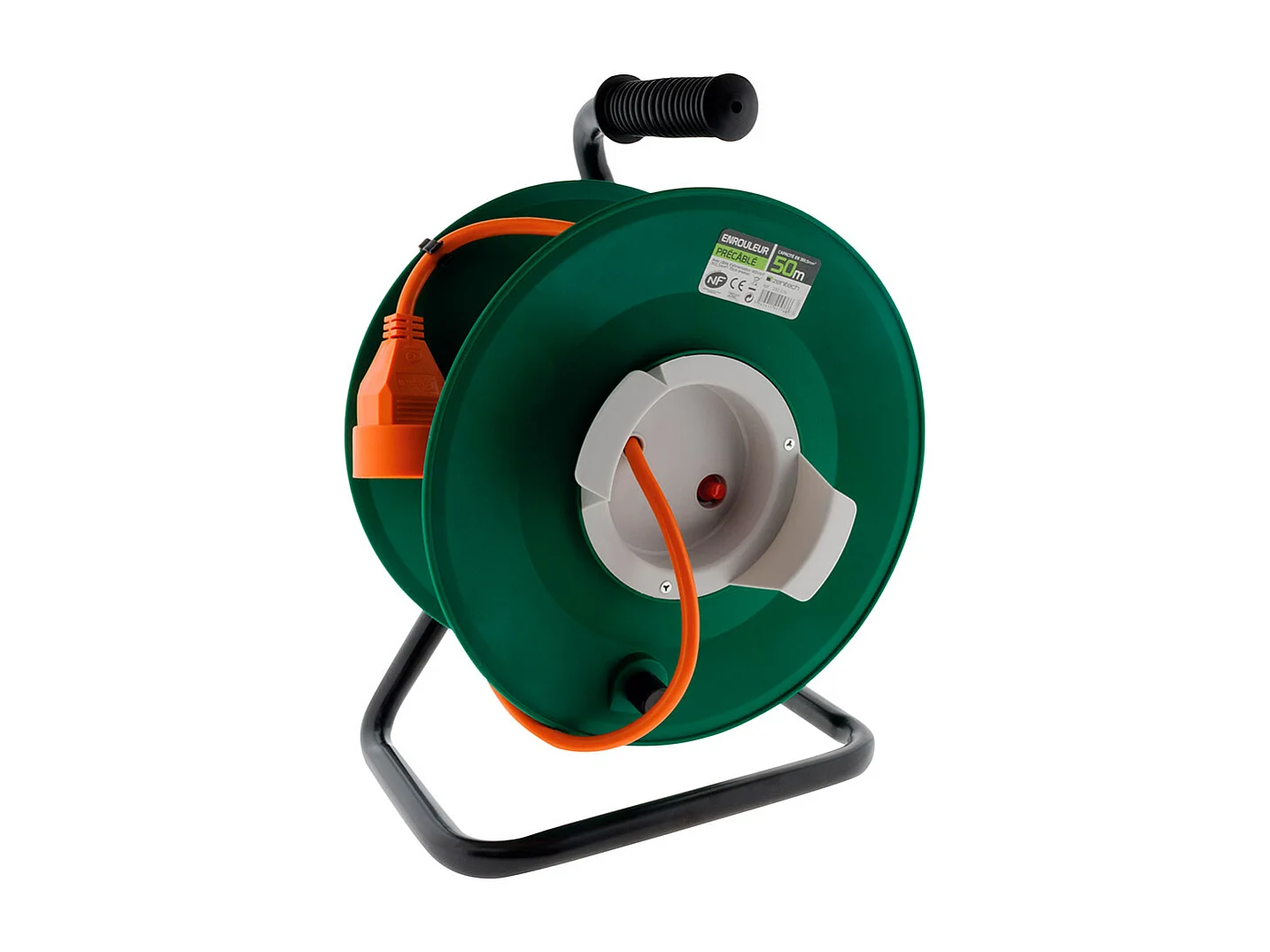 Enrouleur jardin vide précâblé 3G1,5mm² 70cm + coupe circuit Noir - Zenitech