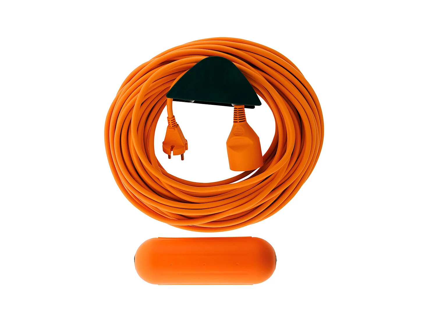 Prolongateur Jardin 2x1,5mm² 25m + 1 boîtier étanche + support mural - Orange - Zenitech