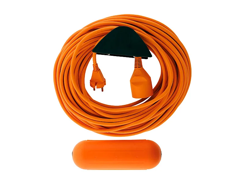 Tuinverlengsnoer 25m 16A 2x1,5mm² met waterdichte behuizing IP54 en wandhouder - Zenitech oranje