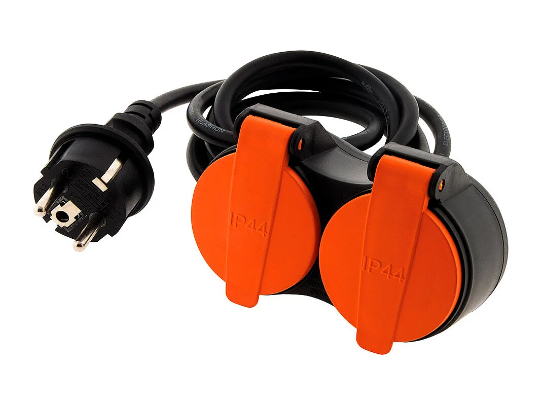 Rallonge étanche 2 prises avec clapet orange 2P+T H07RN-F 3x1,5mm² 5m - Zenitech