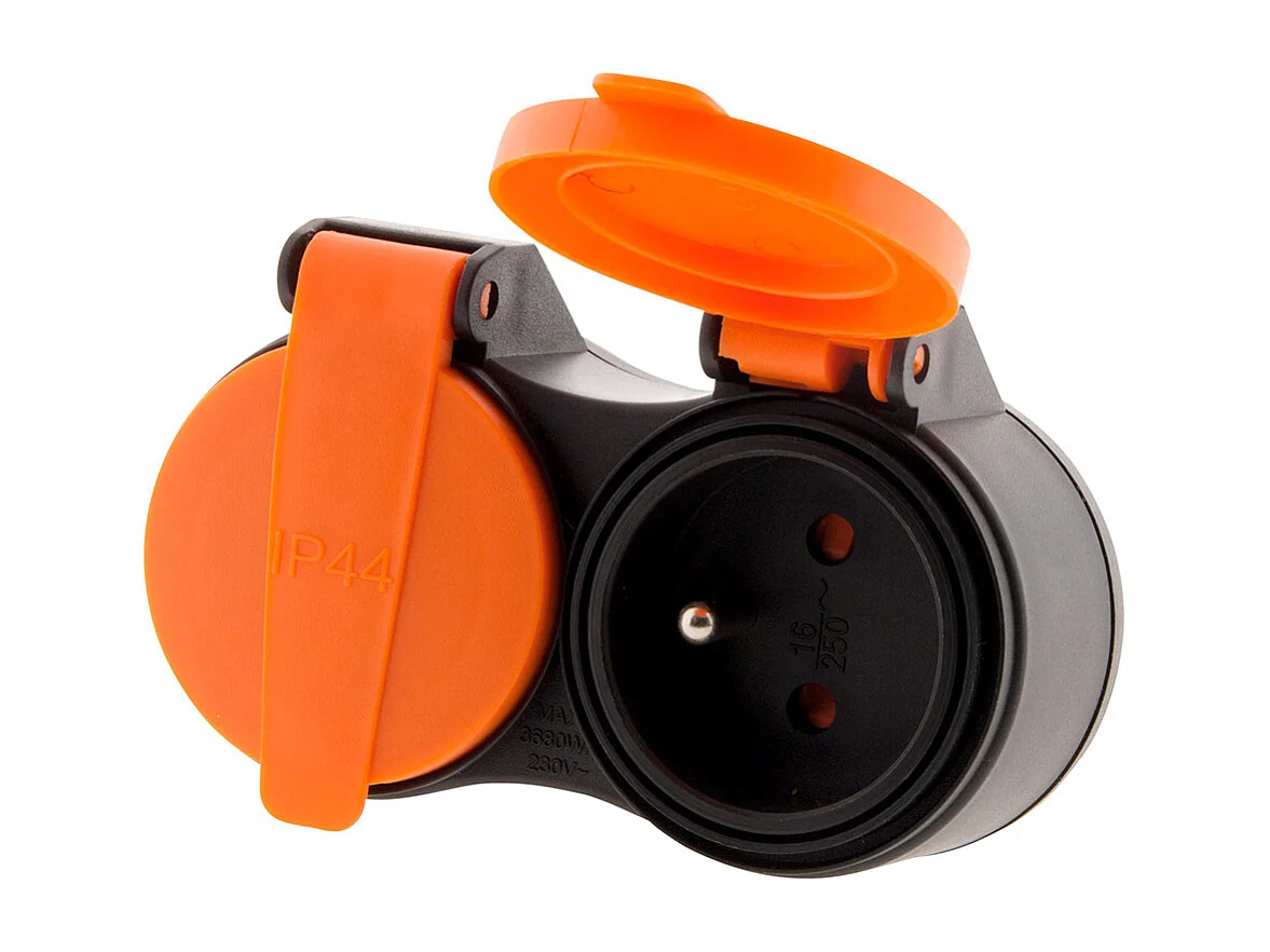 Rallonge étanche 2 prises avec clapet orange 2P+T H07RN-F 3x1,5mm² 5m - Zenitech