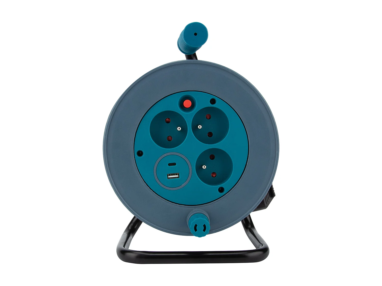 Enrouleur compact 3 prises + 2 USB C/A 12m - Bleu - Zenitech