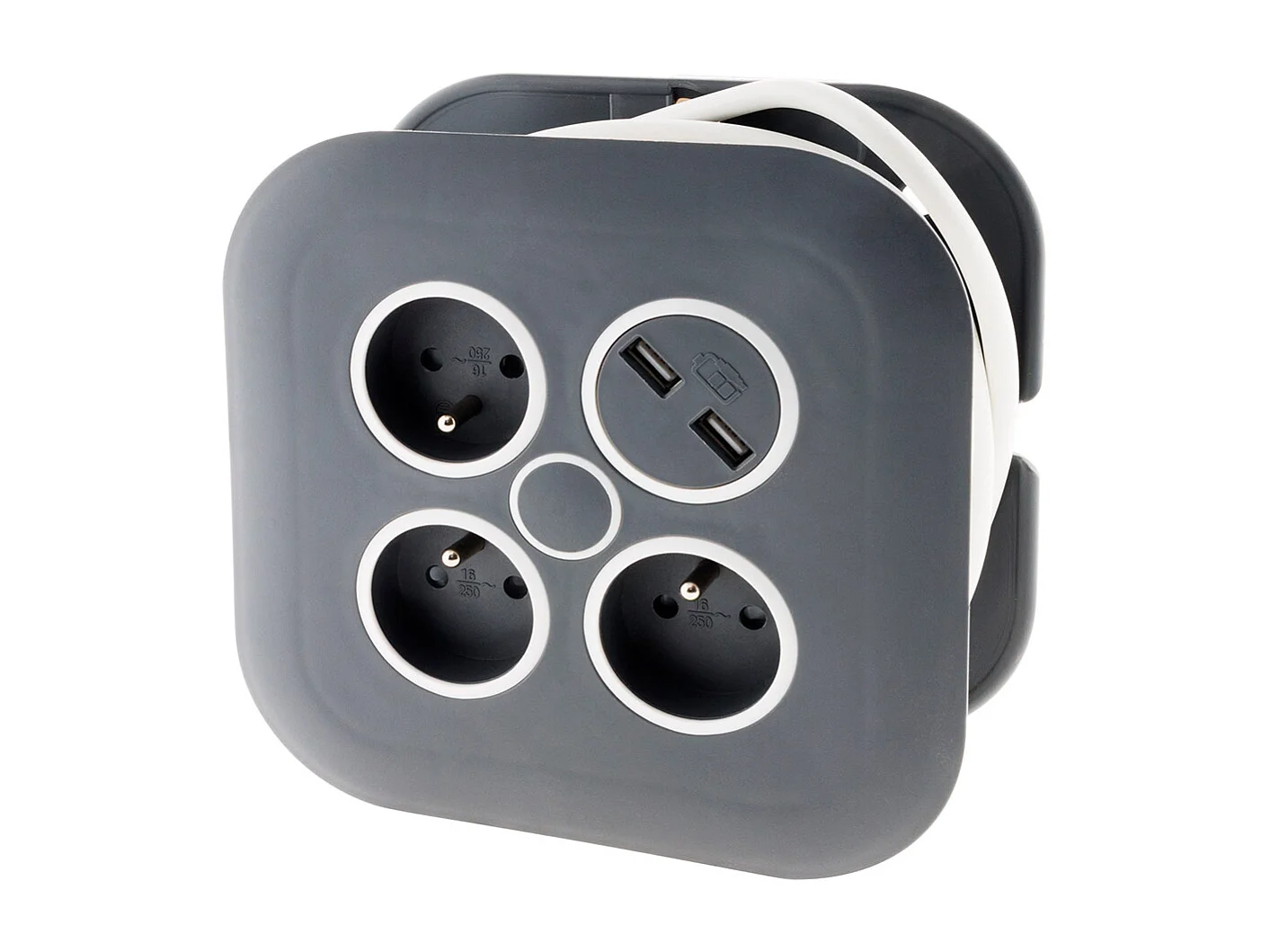 Enrouleur domestique 3 x 2P+T + 2xUSB - 7m - Noir - Zenitech