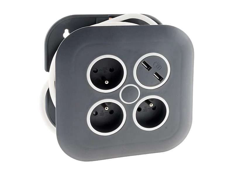 Avvolgicavo Domestico 3 Prese 2P+T + 2x USB 7m Nero Zenitech