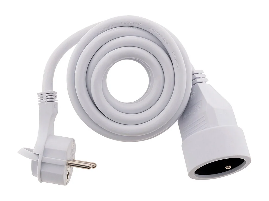 Prolongateur 16A 2P+T HO5VV-F 3G1,5mm² - Blanc 3m avec fiche extraplate - Zenitech