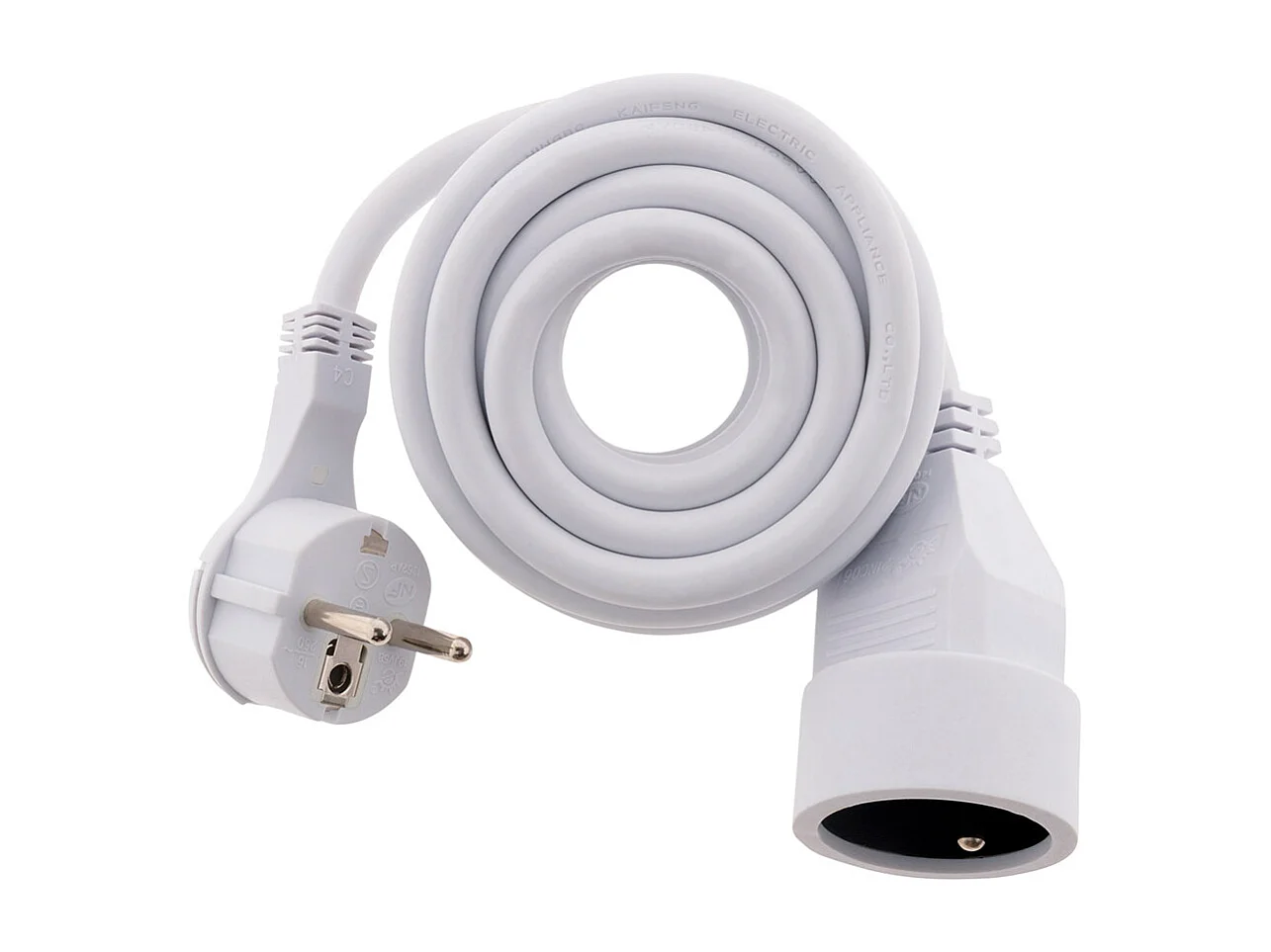 Prolongateur 16A 2P+T HO5VV-F 3G1,5mm² - Blanc 3m avec fiche extraplate - Zenitech