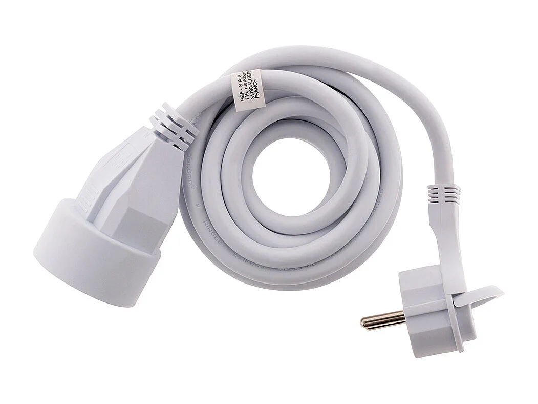 Prolongateur 16A 2P+T HO5VV-F 3G1,5mm² - Blanc 3m avec fiche extraplate - Zenitech