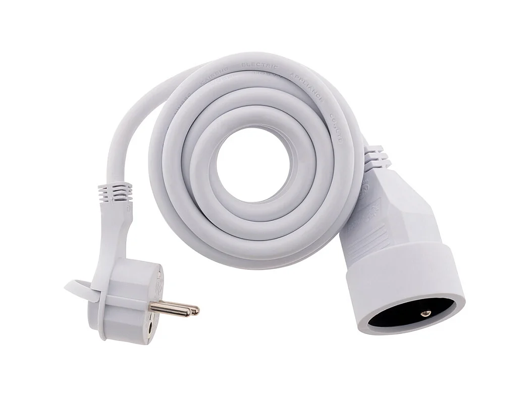 Prolongateur 16A 2P+T HO5VV-F 3G1,5mm² - Blanc 3m avec fiche extraplate - Zenitech