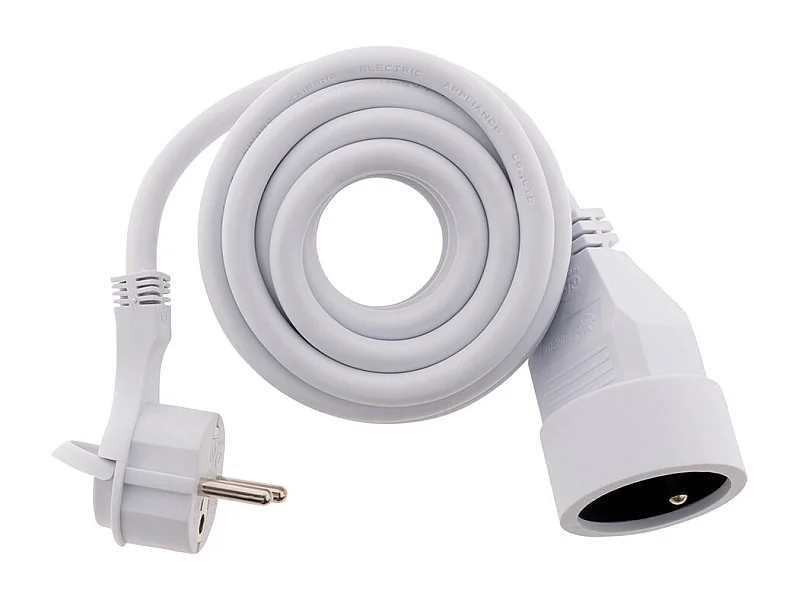 Prolongateur 16A 2P+T HO5VV-F 3G1,5mm² - Blanc 3m avec fiche extraplate - Zenitech