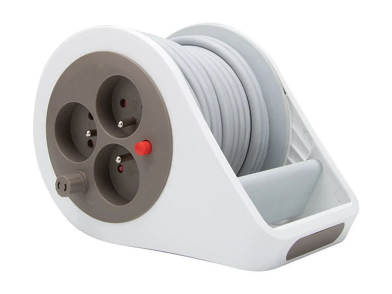 Mini enrouleur design 3 prises 2P+T - 7m Taupe - Zenitech