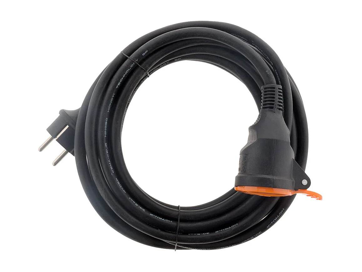 Rallonge étanche 2P+T H07RN-F 3x1,5mm² 5m avec clip de fixation - Orange - Zenitech