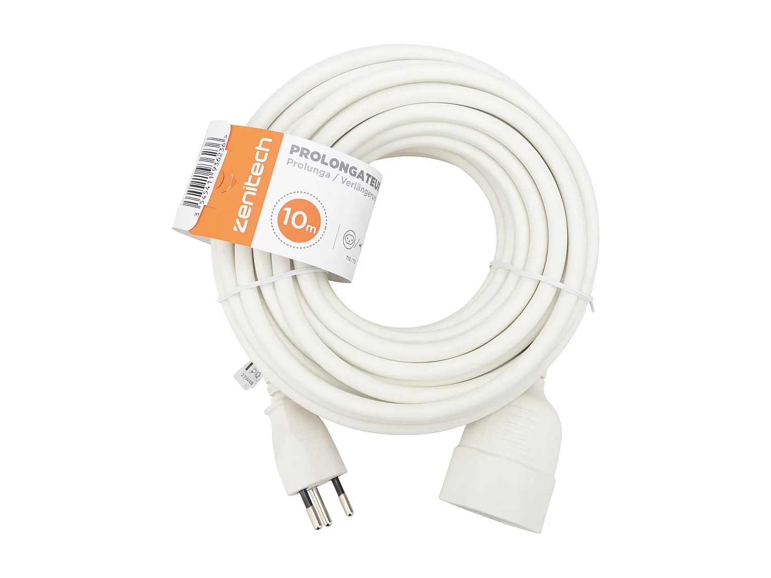 Prolongateur suisse T12/T13 H05VV-F 3x1,5mm² 10m - Blanc - Zenitech