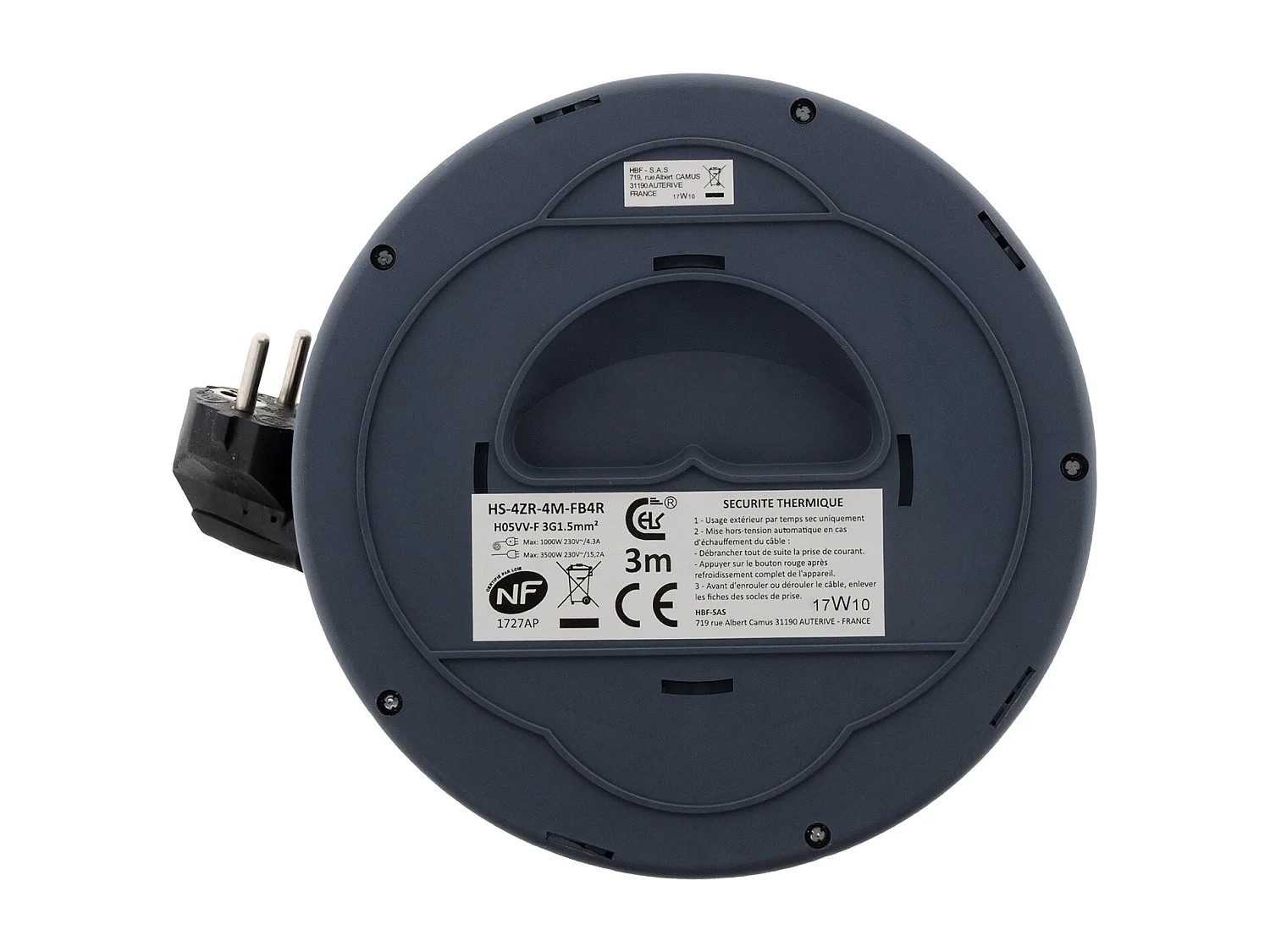 Enrouleur domestique 3m 4 prises 2P+T - Gris - Zenitech