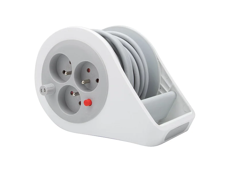 Mini enrouleur design 3 prises 2P+T - 7m - Gris - Zenitech